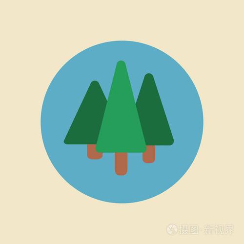 樹木標志平面卡通裝飾圖標設置藍色背景與落葉和針葉類
